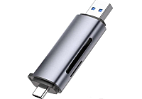 Карт-ридер UGREEN CM185-50706; USB-C + USB-A to TF/SD, алюминиевый корпус, Space Gray