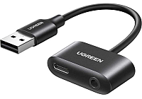 Аудио конвертер UGREEN CM397-80897 USB-A to USB-C + 3.5mm (AUX), Black