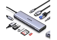 Док-станция UGREEN CM498-15601 USB-C To 3*USB 3.0 A+HDMI 4K@30Hz+VGA+RJ45 Gigabit+SD/TF+AUX3.5mm+PD, Space Gray