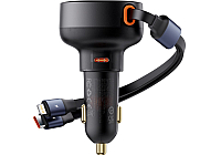 Автомобильное зарядное Baseus Enjoyment Pro C+Retractable C Cable 60W Cluster Black (C00057802111-00)