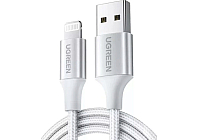 Кабель UGREEN US199-60163 USB to Lightning, Apple MFI certified, 2,4A, в нейлоновой оплётке, 2m, Silver